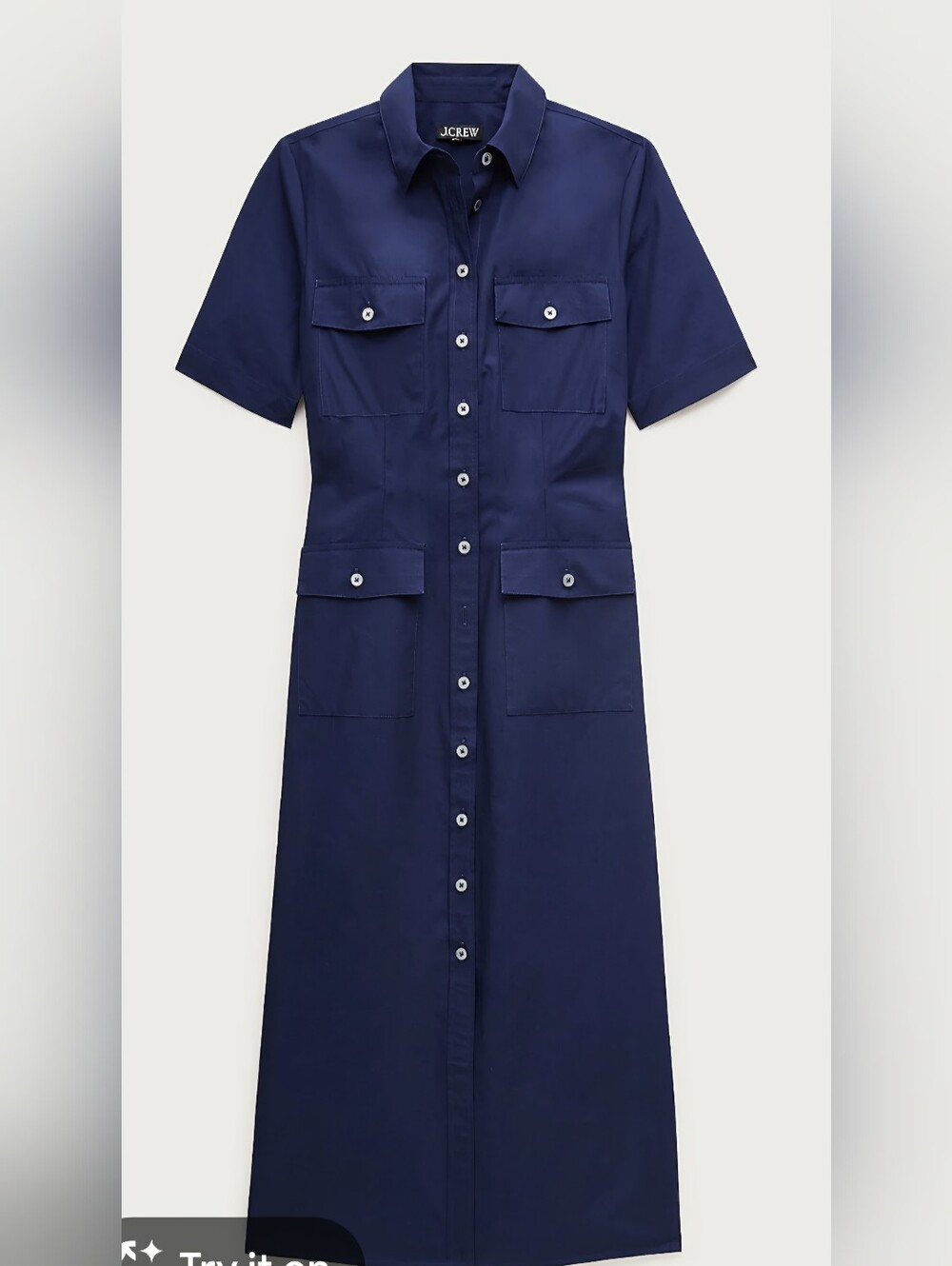 Utility midi shirt-dress in cotton J. Crew Navy Short-Sleeve Shirt Dress 10 - Picture 1 of 6